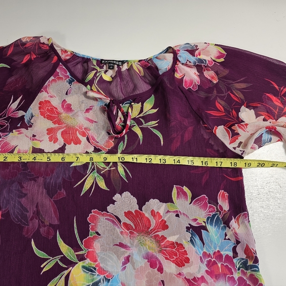 Casual Express Sheer Floral Top Womens Blouse Kimono Half Sleeves EUC Career ^^ - Picture 8 of 8